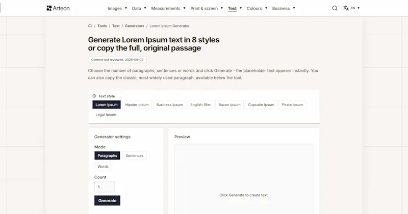 Generate Lorem Ipsum screenshot 1