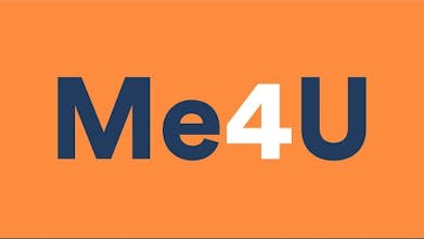 Logo der Plattform Me4U mit dem Text &ldquo;Interaktion mit KI-generierten Promi-Klonen&rdquo;.