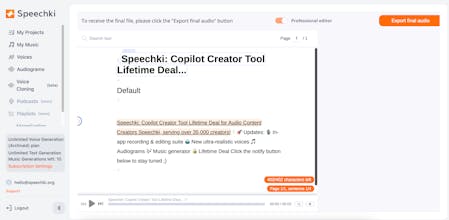 Captura de pantalla de las diversas opciones de voz ultra realistas de Speechki, ampliando las posibilidades de creatividad.