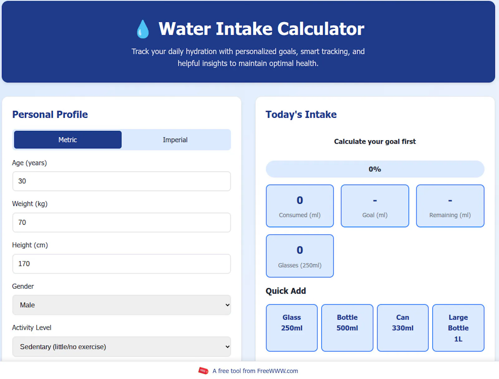 Water Intake Calculator screenshot 1