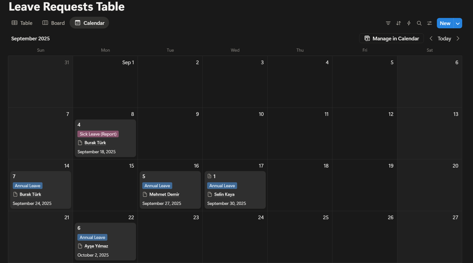 Média Tableau de bord de gestion des congés Notion (EN) - Suivez les congés et les approbations des employés dans un tableau de bord Notion épuré 4