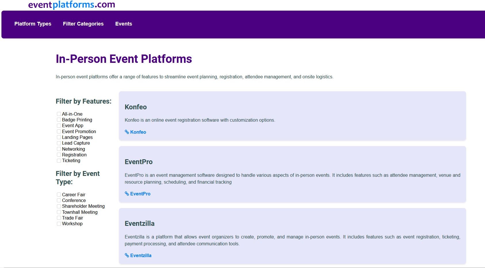 Event Platforms Directory 