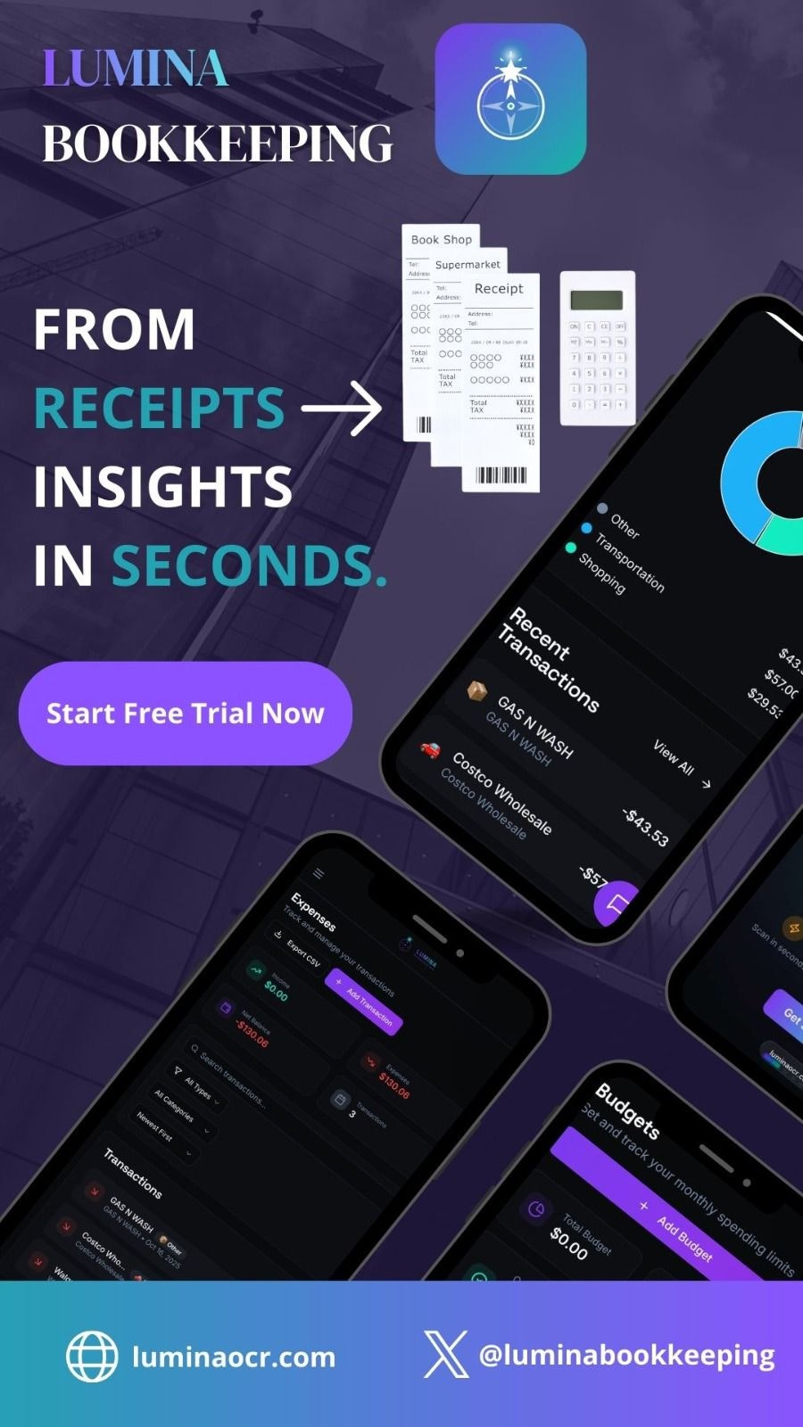 Lumina Bookkeeping - Main product screenshot demonstrating key features and user interface