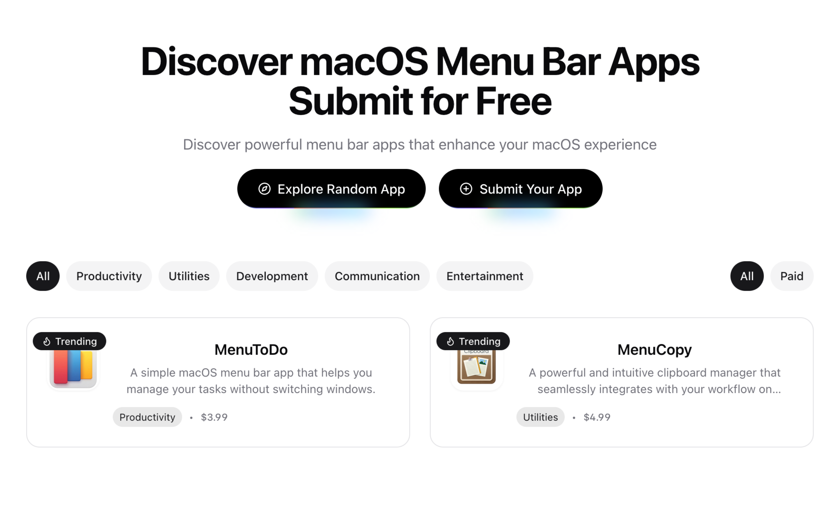 Menüleisten -App -Verzeichnis - Kostenloses Verzeichnis zum Erkundung und Senden von Top -MacOS -Menüleisten -Apps Medien 1