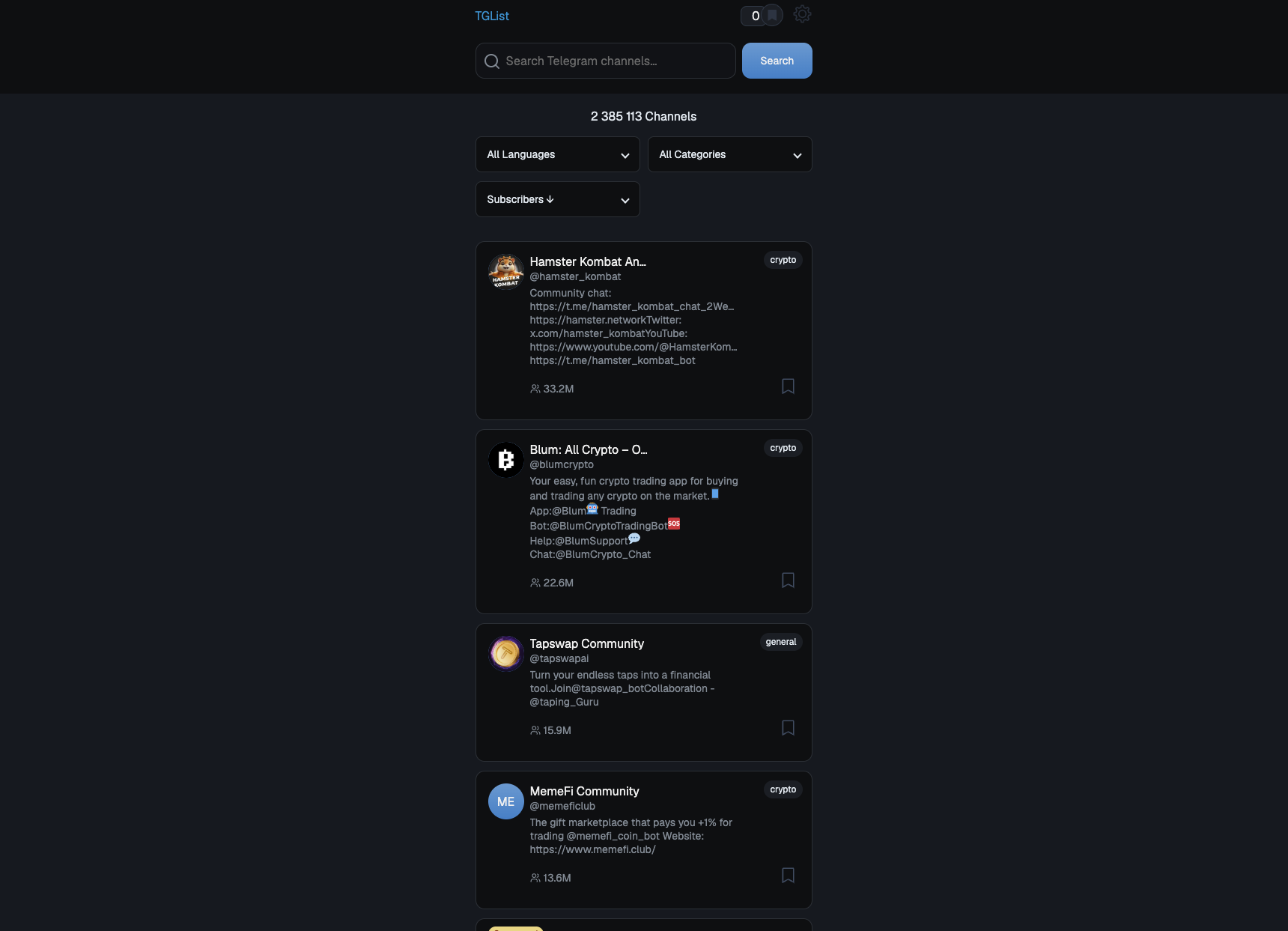 TGList - 2.3M+ Telegram Channels gallery image