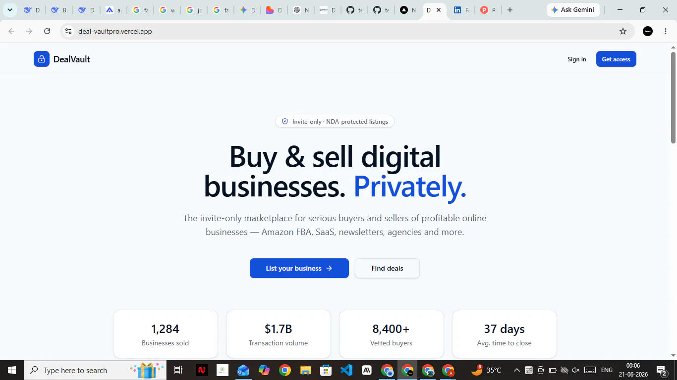 DealVault — Private M&A marketplace 