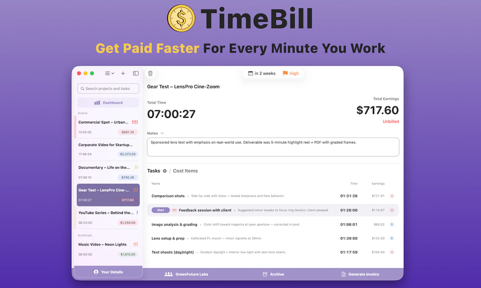 TimeBill screenshot 2
