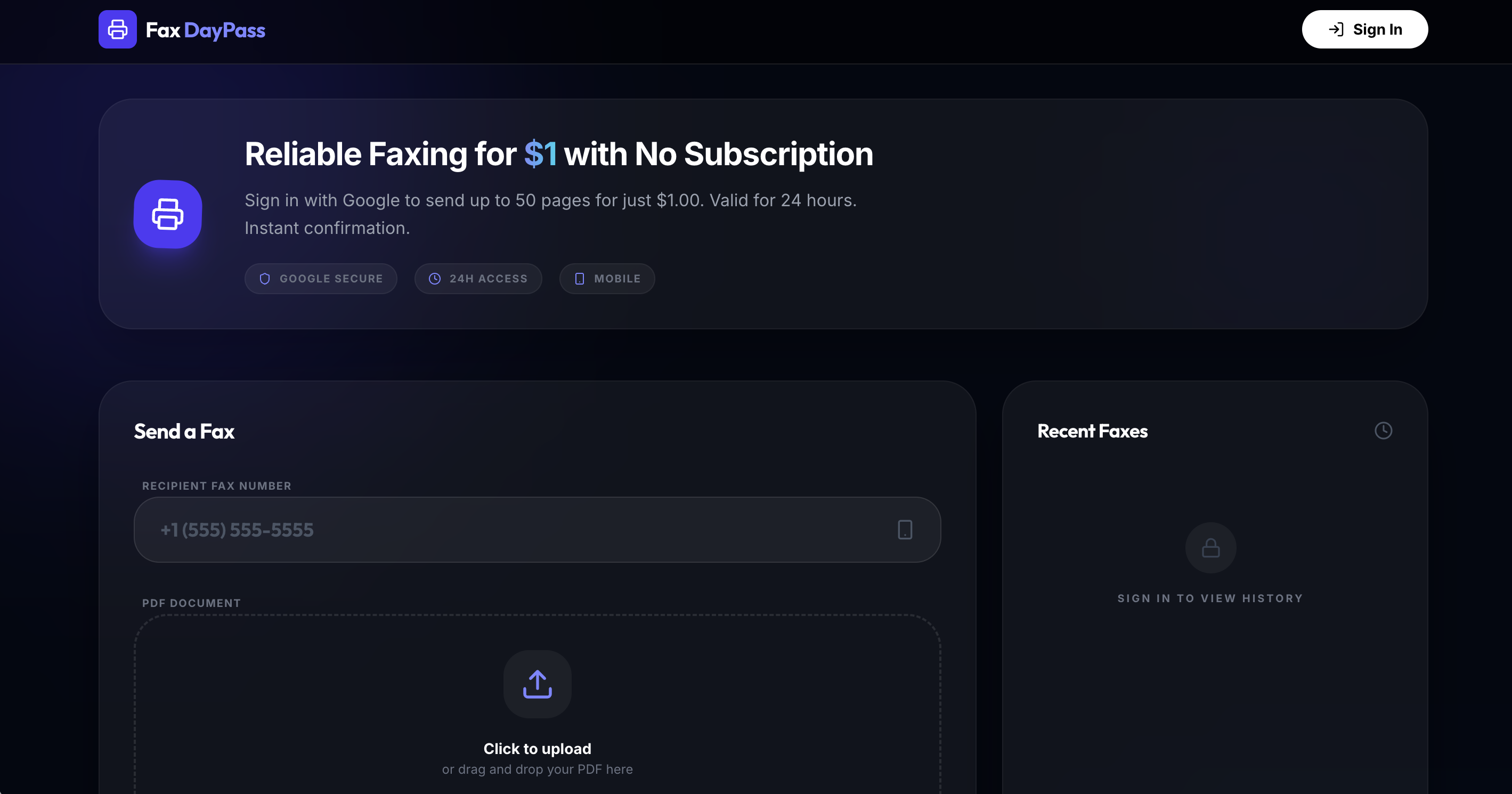 Fax Day Pass - Screenshot 3 showing product features and functionality