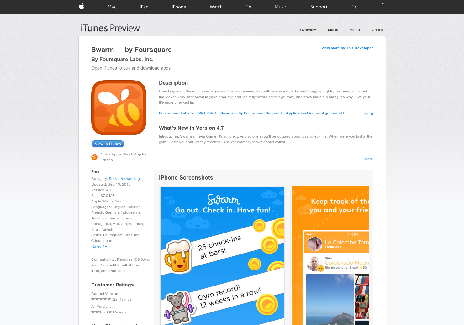 Swarm for Apple Watch