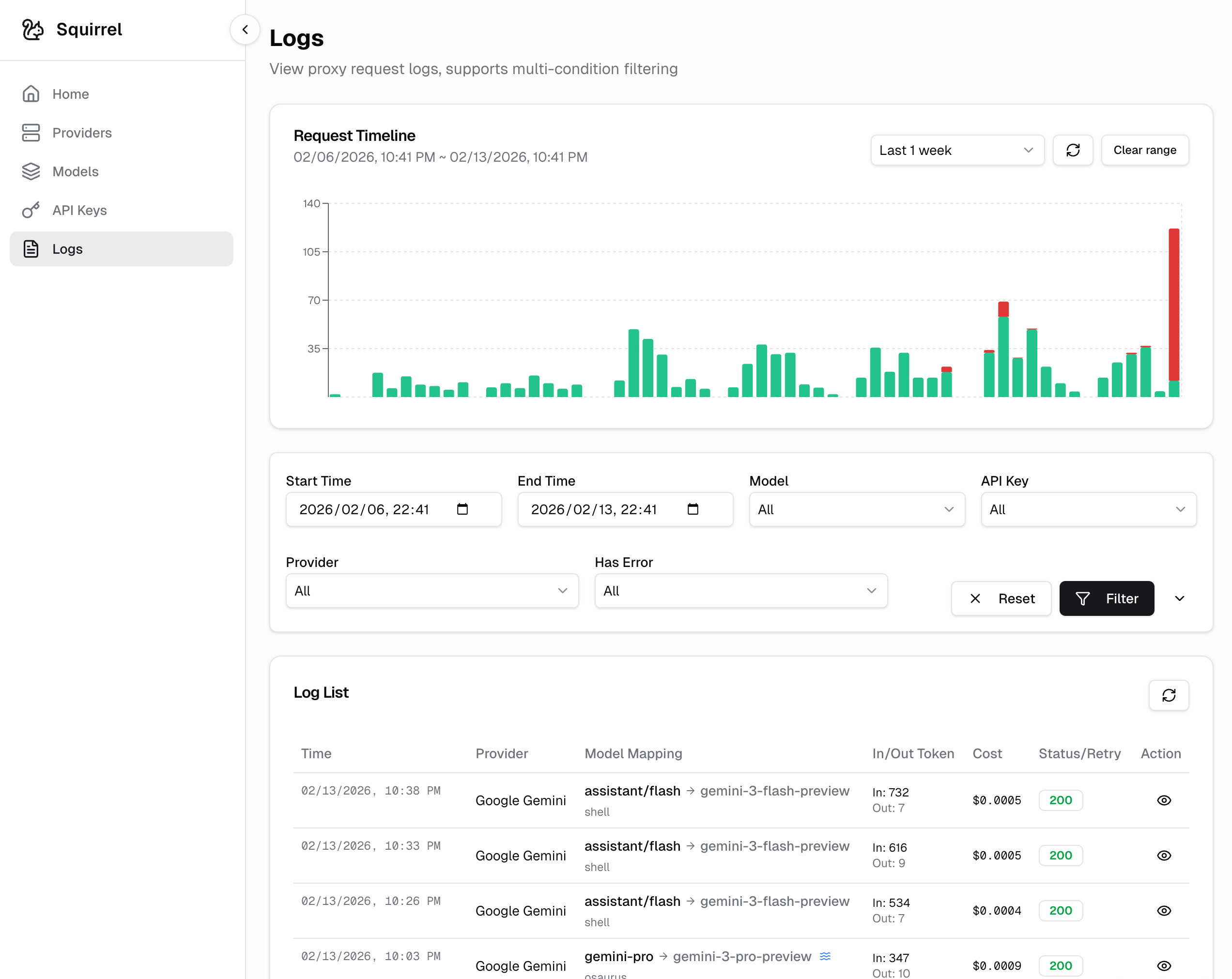 Squirrel LLM Gateway - Screenshot 3 showing product features and functionality
