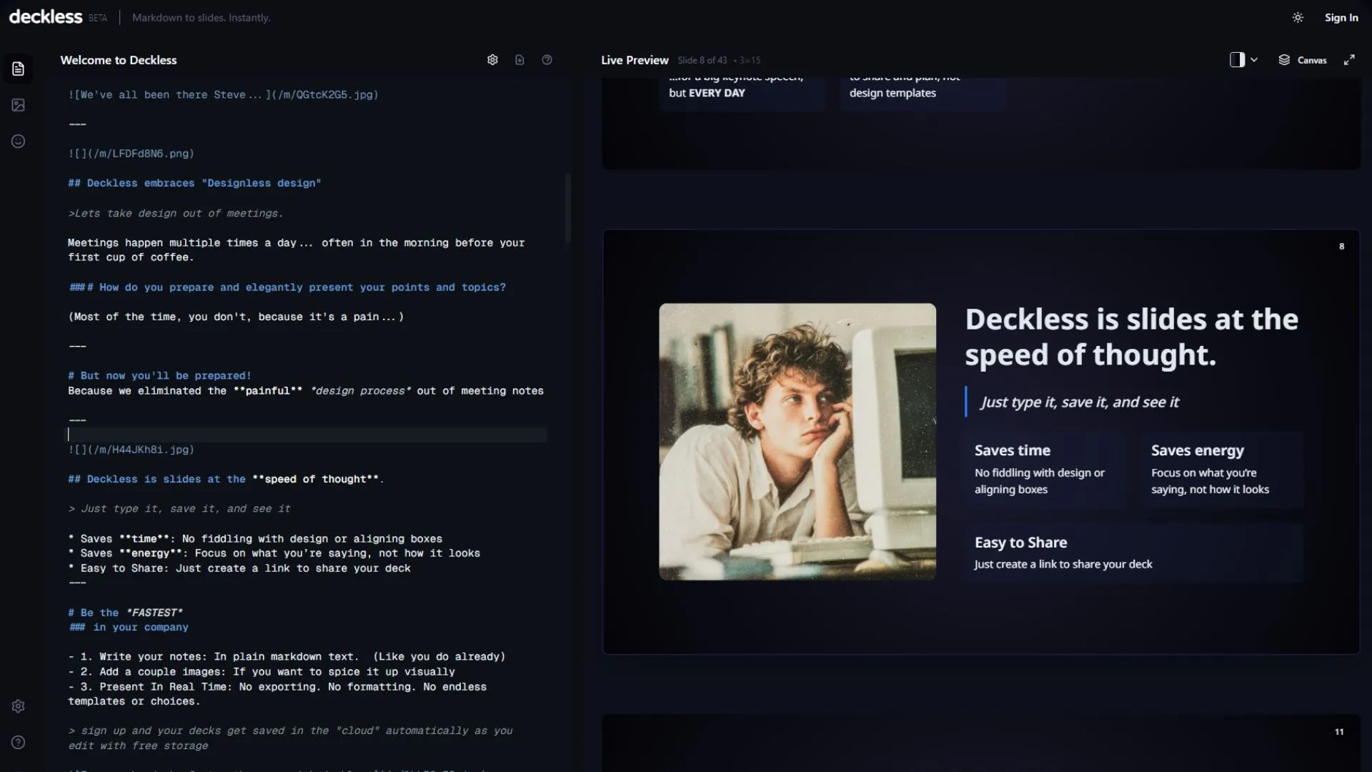 Deckless: Create presentation slides from markdown text instantly ...