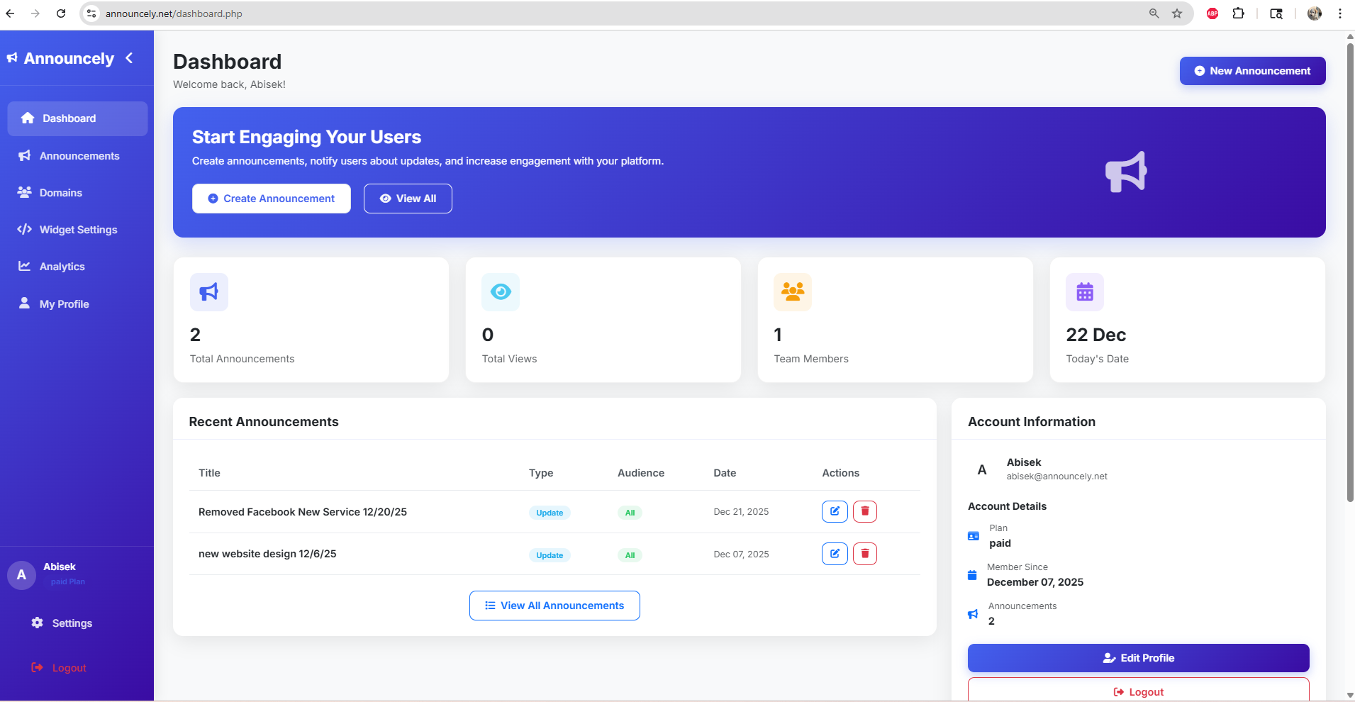 Announcely.net | Changelog & Updates gallery image