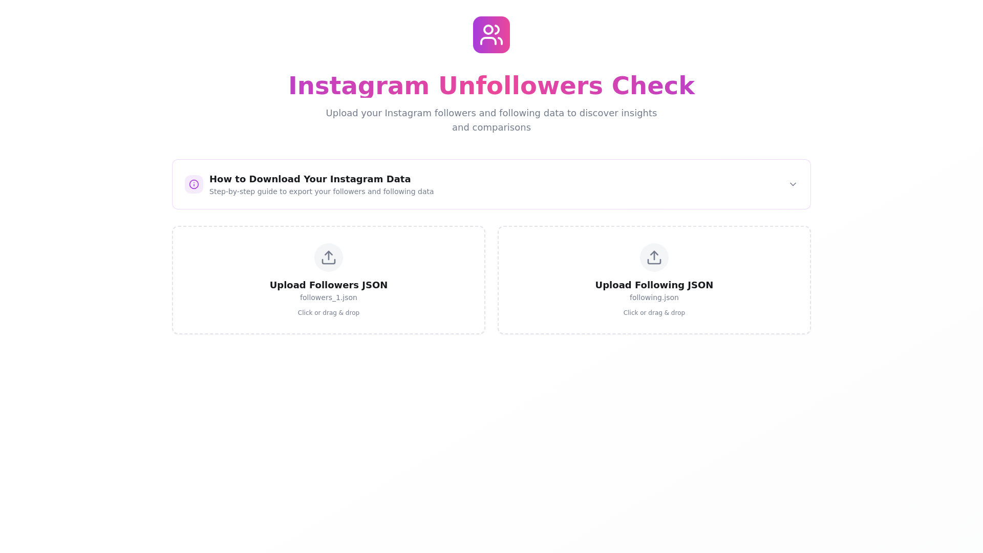 Instagram Unfollowers Check - Main screenshot showing features and interface