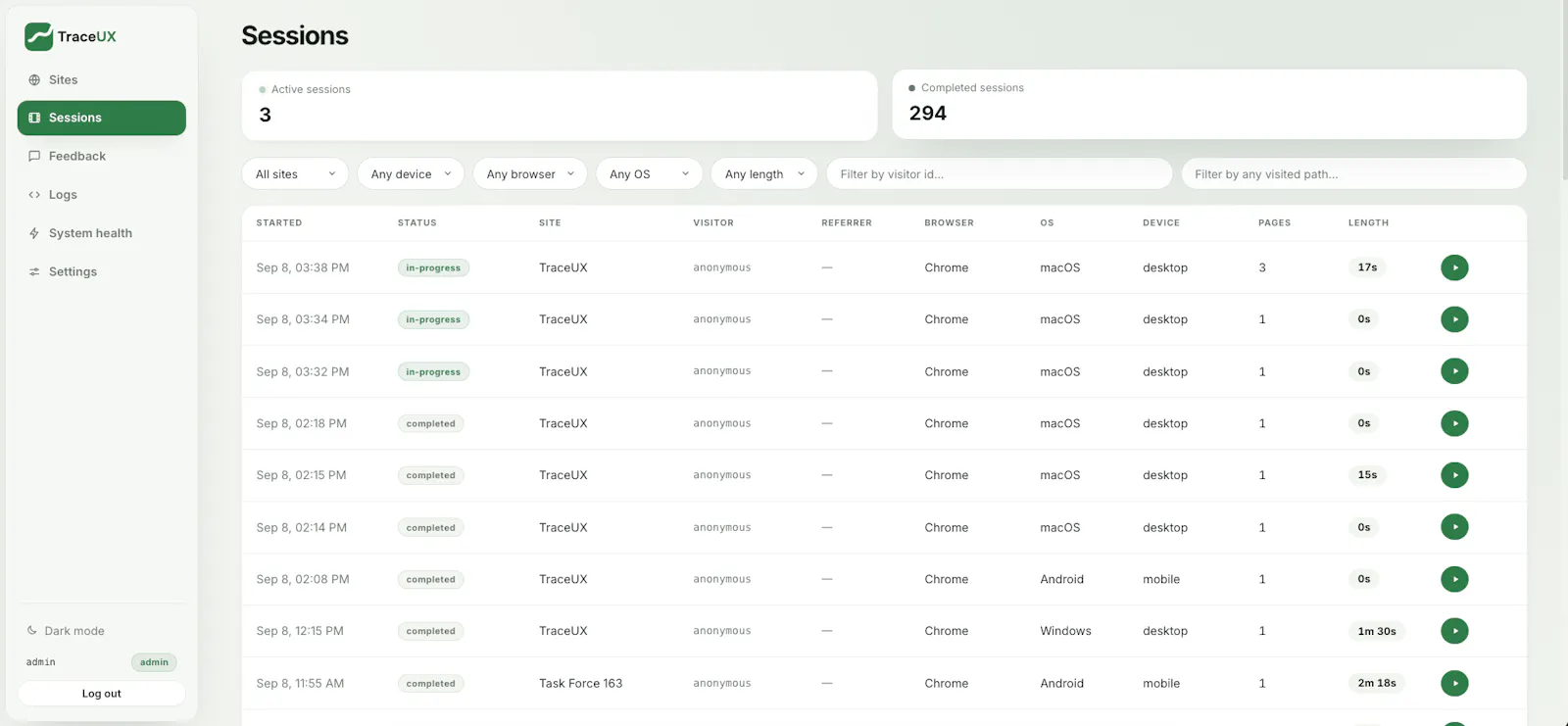 Trace UX screenshot 2