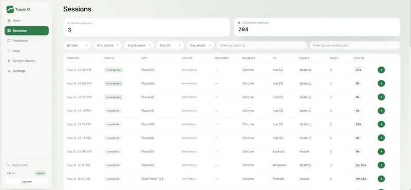 Trace UX screenshot 2