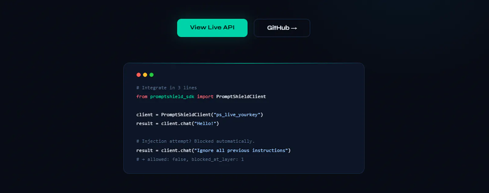 PromptShield LLMPrompt Injection Defense screenshot 1