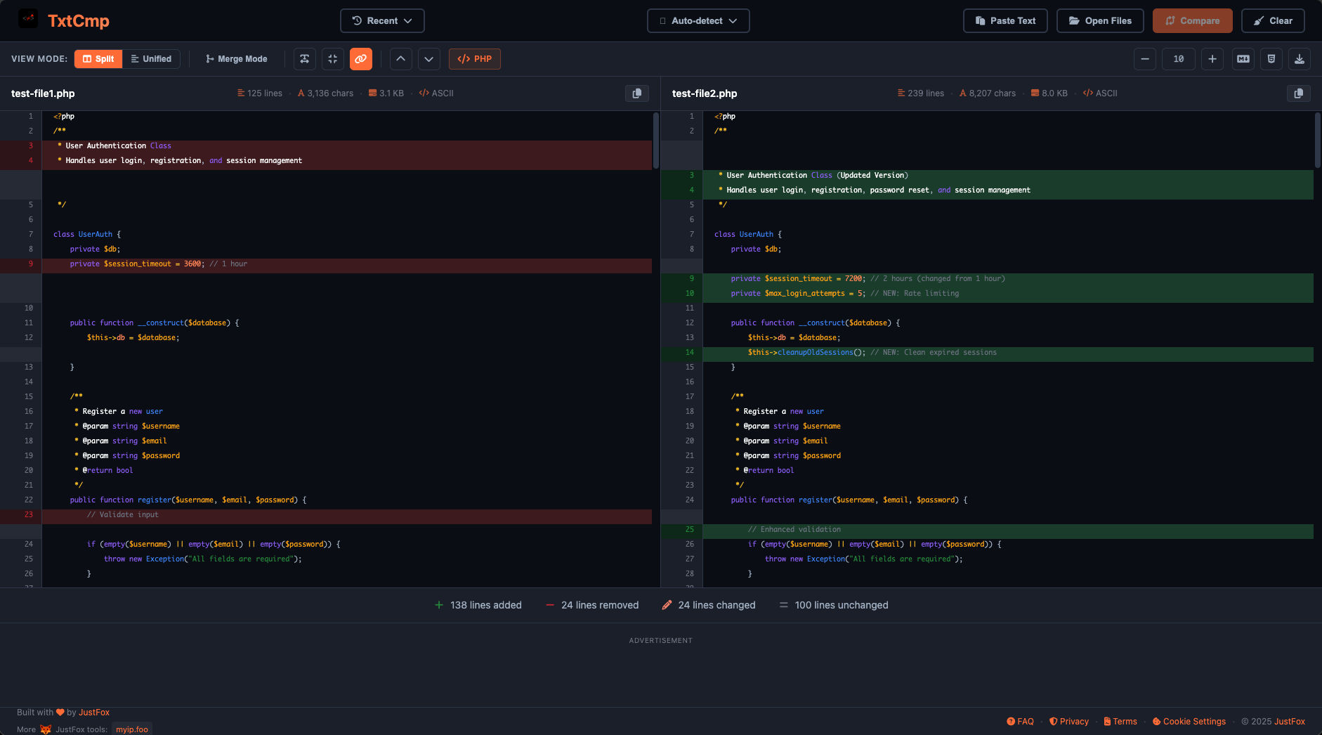 TxtCmp - Main screenshot showing features and interface