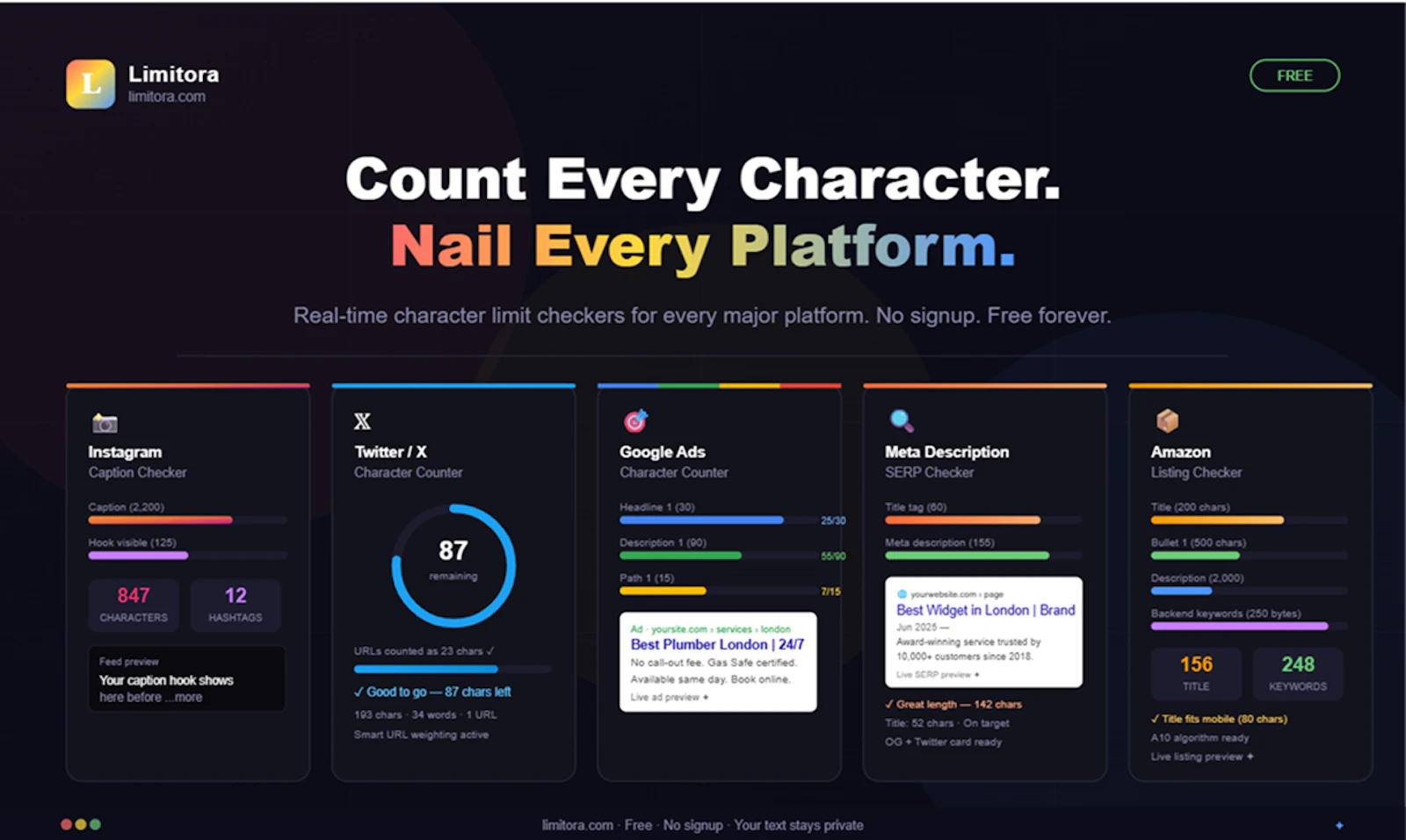 Limitora — Free Character Limit Checker screenshot 1