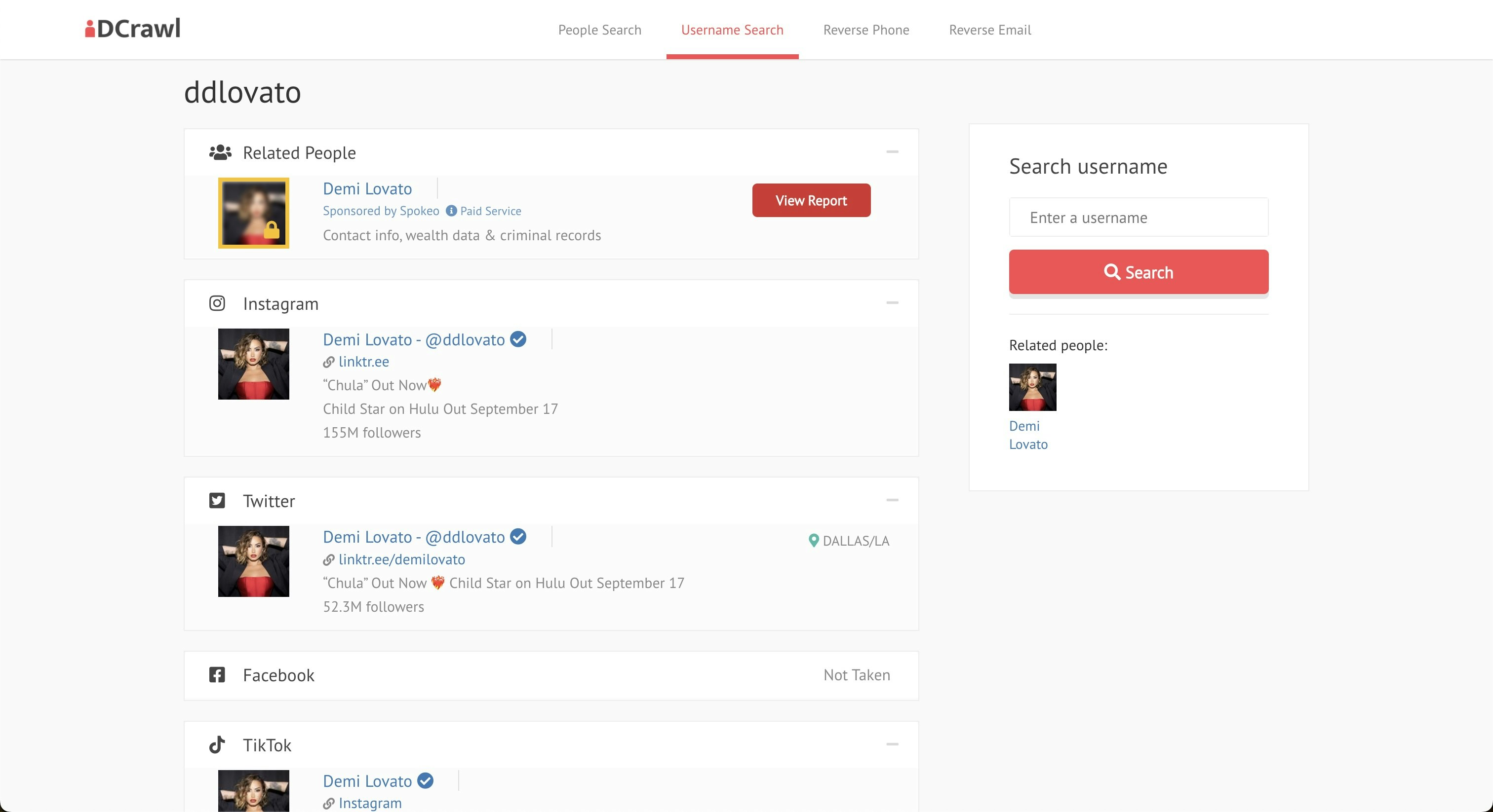 การค้นหาชื่อผู้ใช้ idcrawl media 2