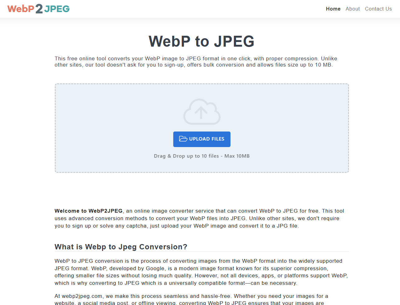 WebP2JPEG – Free WebP to JPEG Converter - Main product screenshot demonstrating key features and user interface