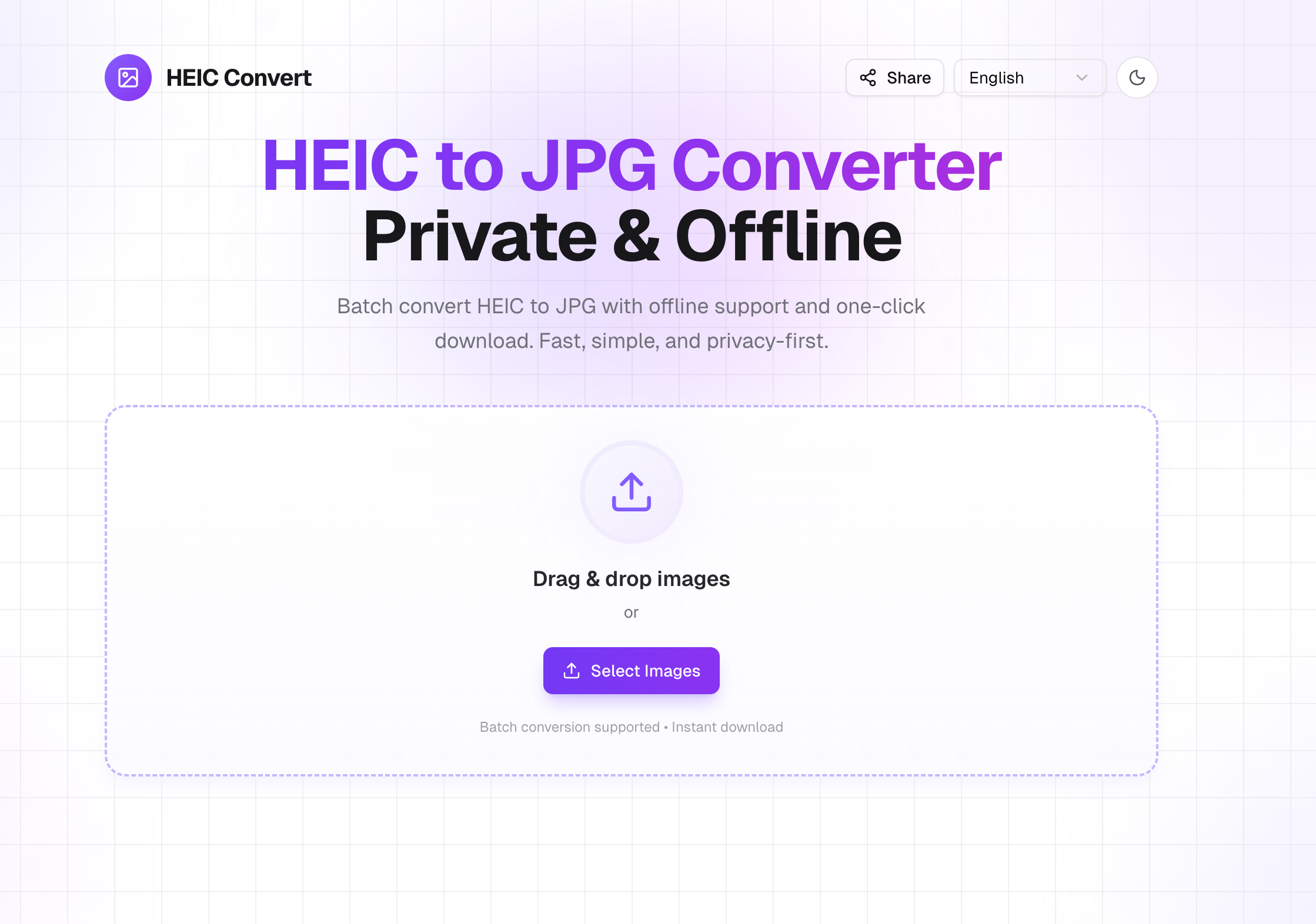 HEIC to JPG/PNG Converter - Main product screenshot demonstrating key features and user interface