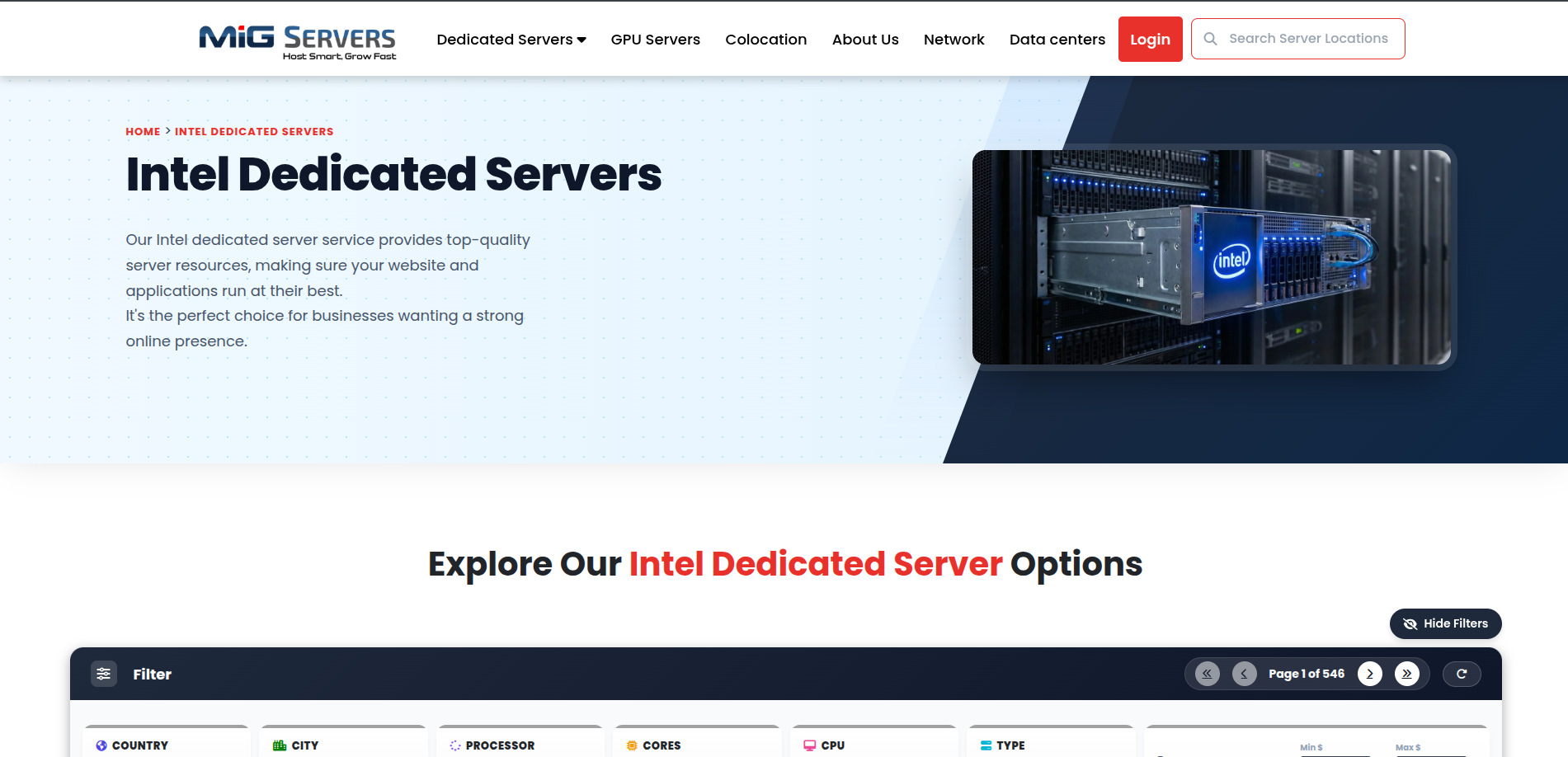 MIG servers - Main product screenshot demonstrating key features and user interface