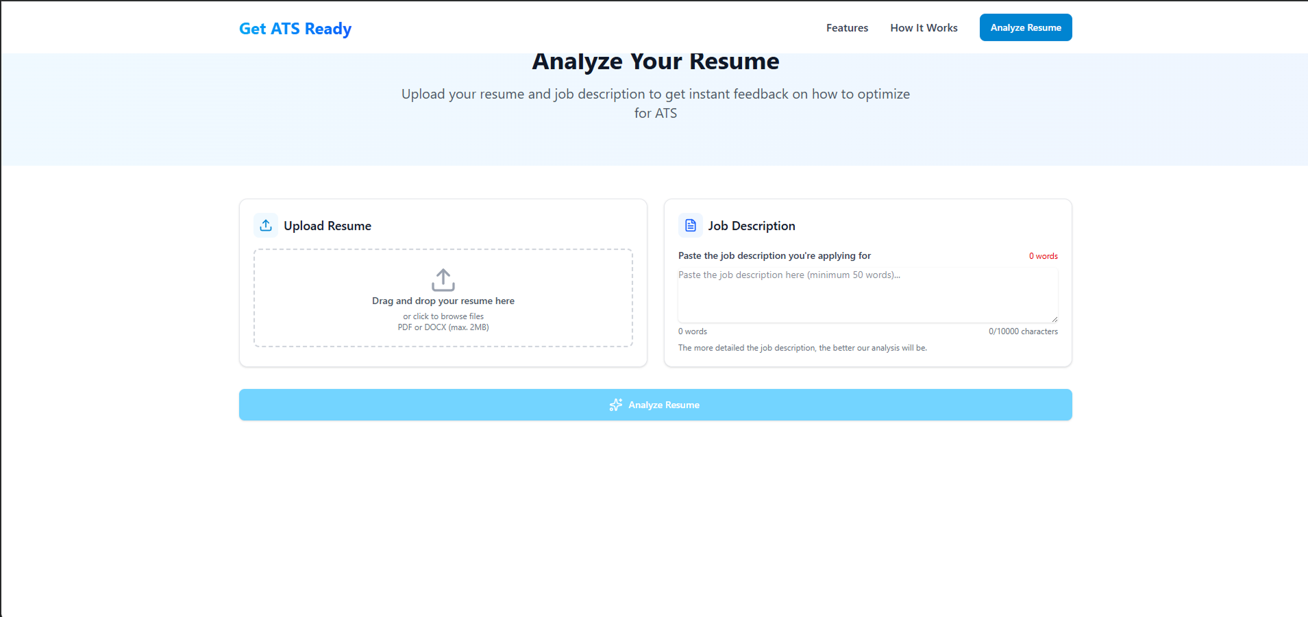 Get ATS Ready - Main product screenshot demonstrating key features and user interface