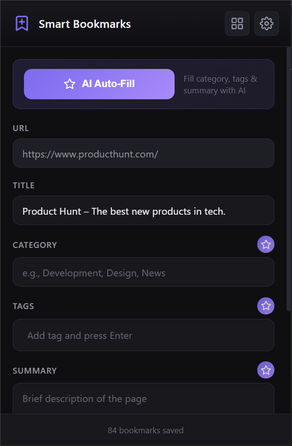 Smart Bookmarks - Screenshot 2 showing product features and functionality