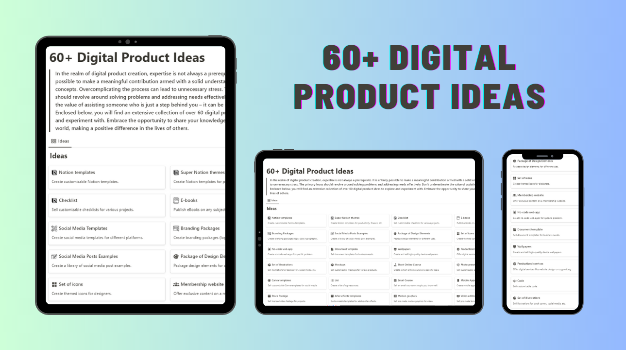 Mídia 1 de 60 ideias de produtos digitais