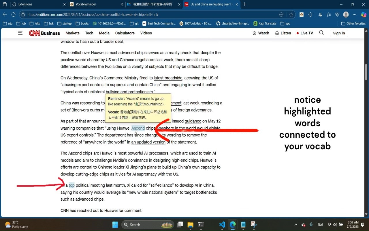 VocabReminder - Main product screenshot demonstrating key features and user interface