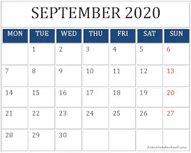 Free Printable September 2020 Calendar gallery image