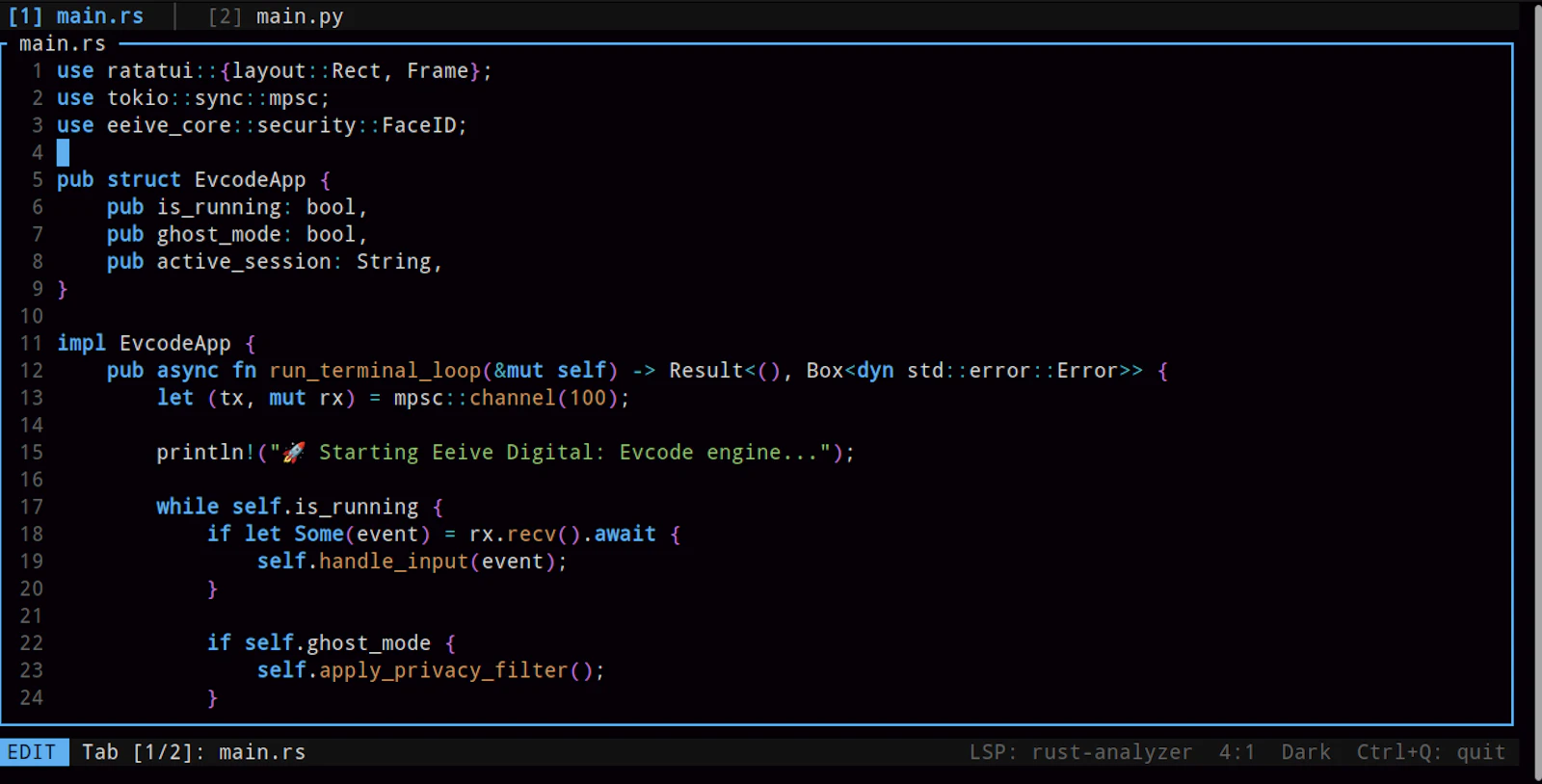 Evcode — Terminal IDE screenshot 3