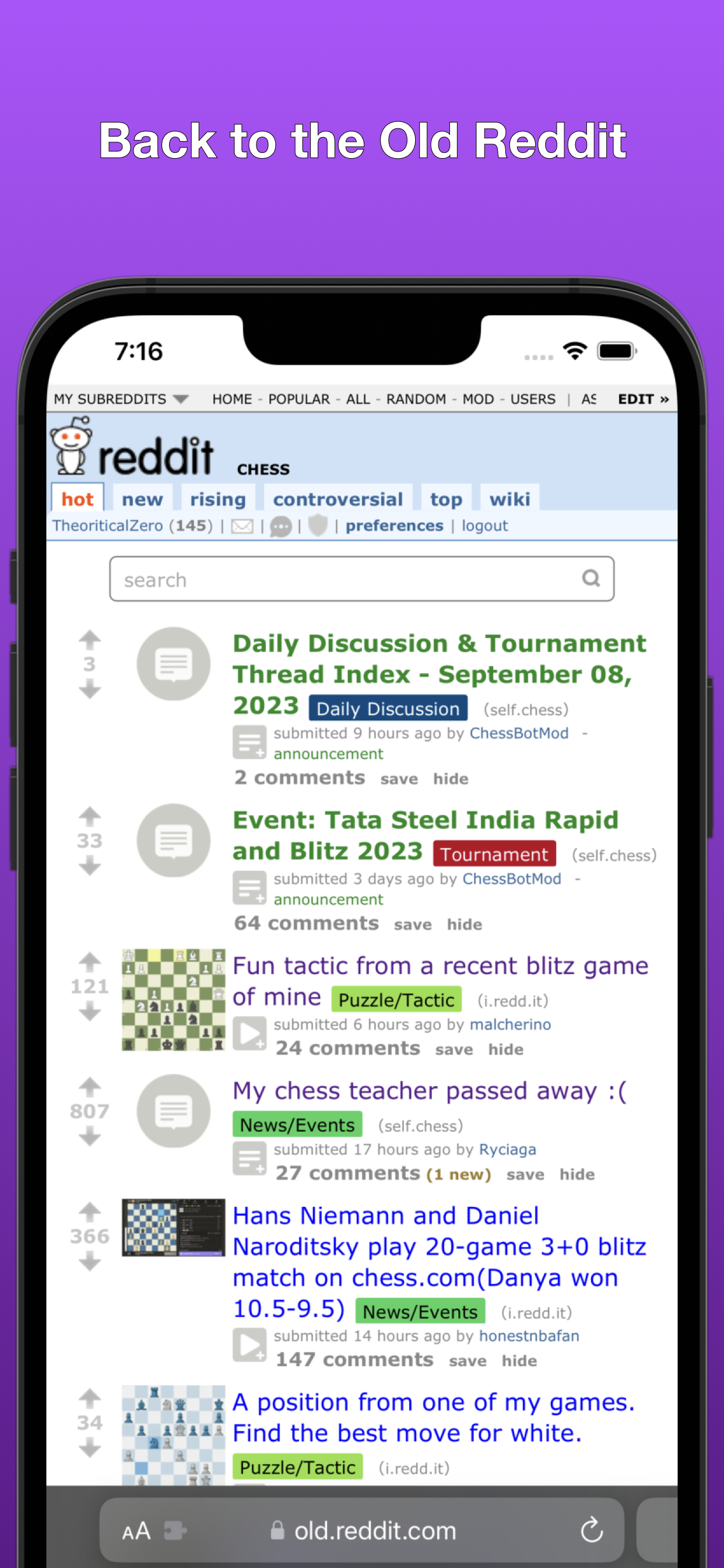 startuptile Yesterday For Old Reddit-Old Reddit optimized for iPhones