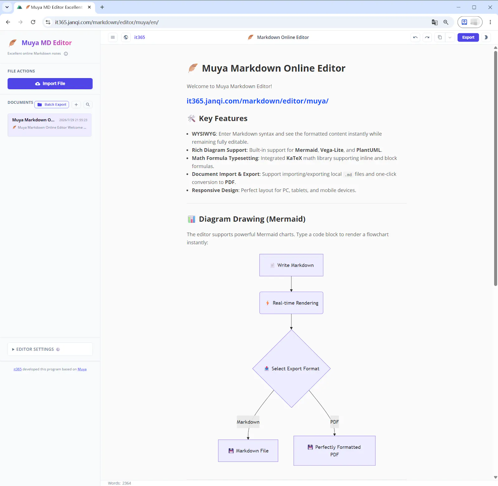 WYSIWYG Markdown editor, MD to image/PDF screenshot 2