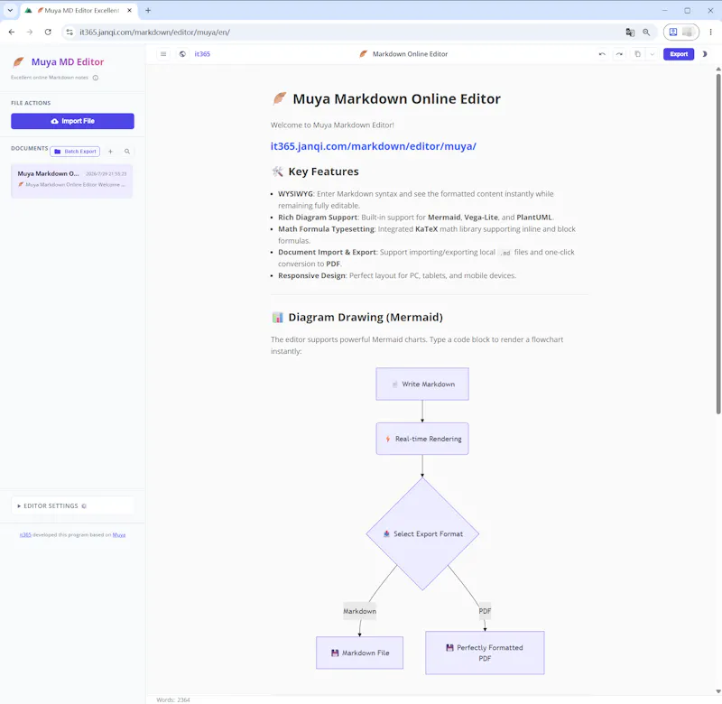 WYSIWYG Markdown editor, MD to image/PDF screenshot 2