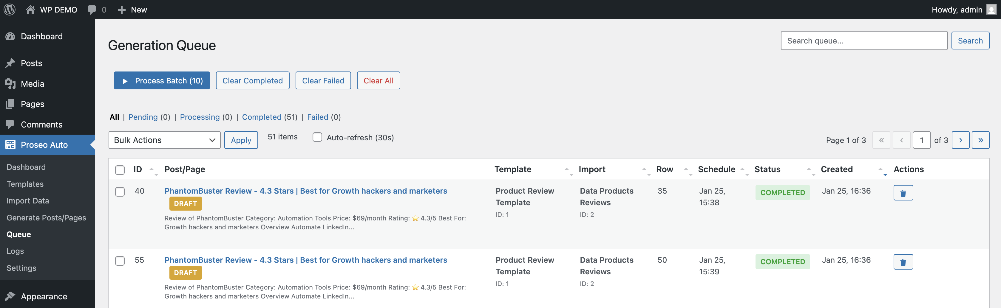 Proseo Automation Programmatic SEO & AI - Main product screenshot demonstrating key features and user interface