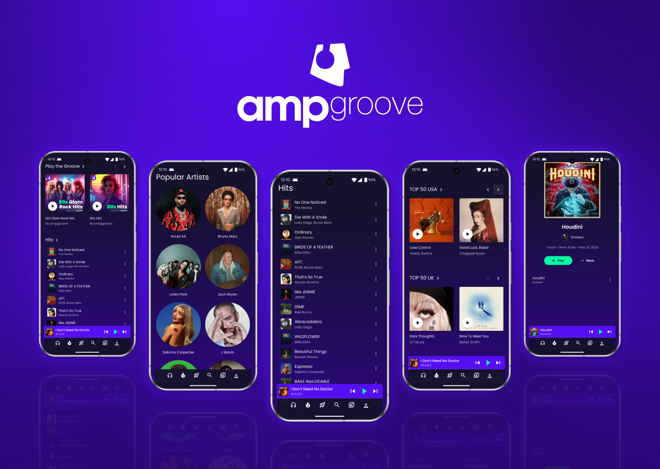 Mídia 7 de Ampgroove - Transmita todas as músicas, músicas ilimitadas e listas de reprodução personalizadas.