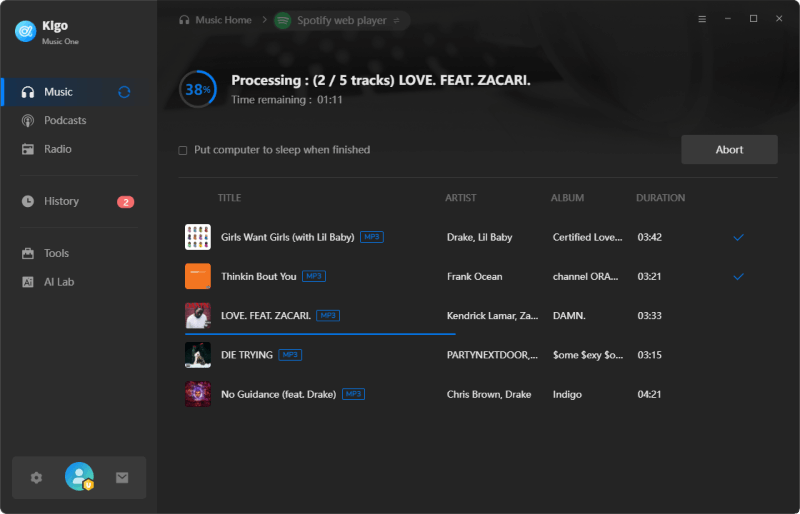Kigo Music One - Screenshot 5 showing product features and functionality