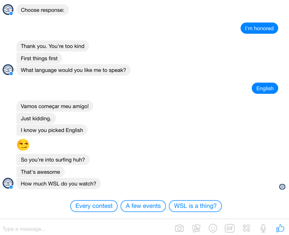 World Surf League Messenger Bot gallery image