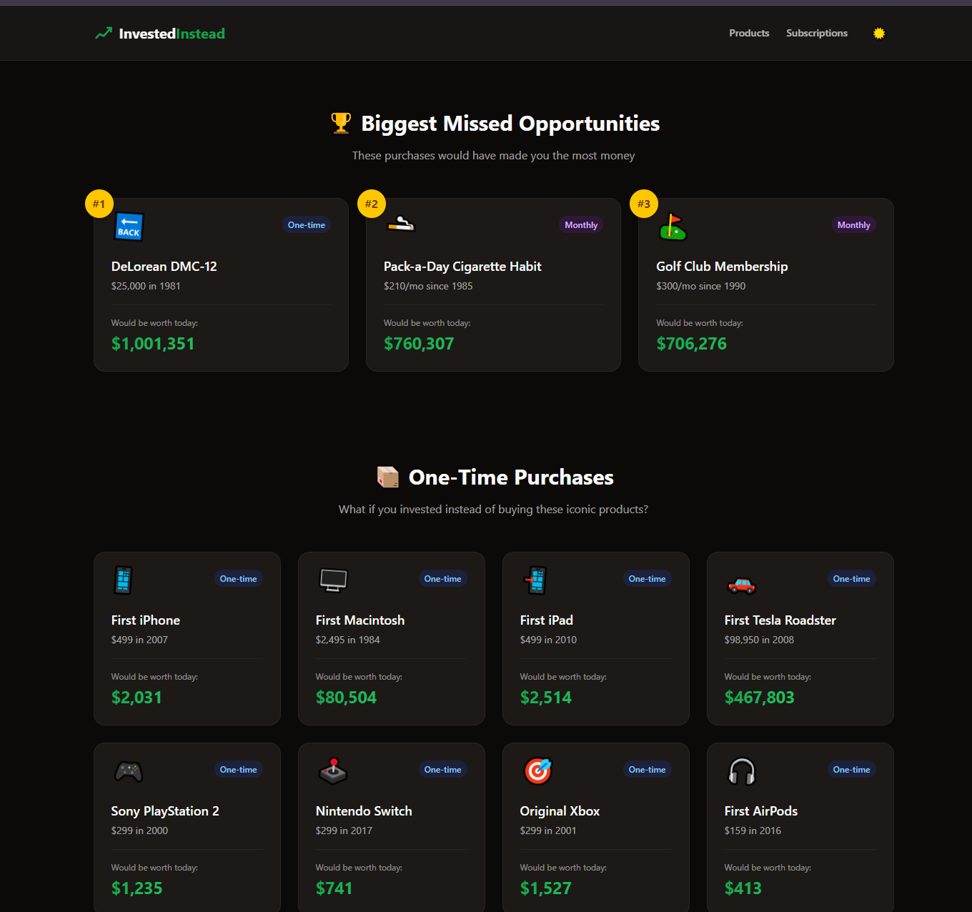 Invested Instead - Screenshot 2 showing product features and functionality