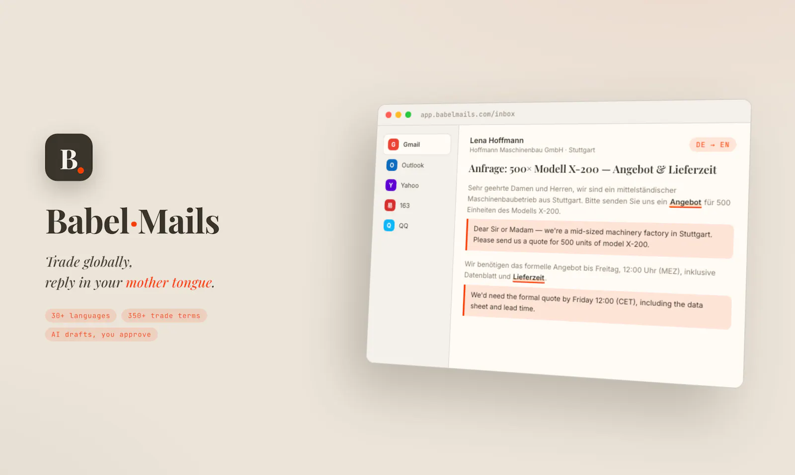 BabelMails screenshot 2