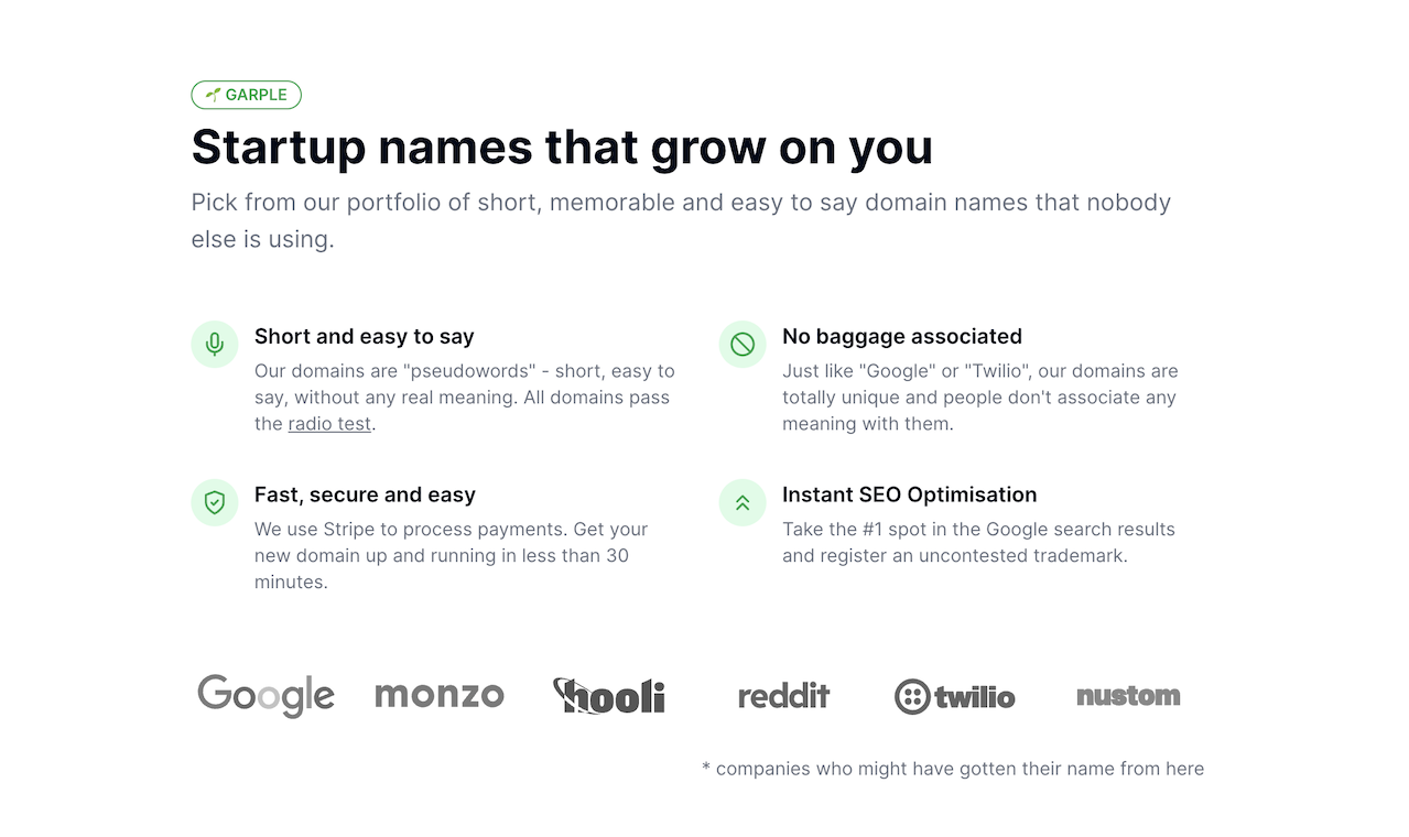 startuptile Garple-short memorable easy to say domain names