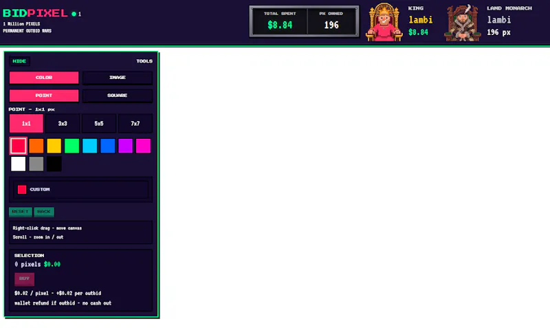 BidPixel — Pixel Wars bidding website screenshot 1