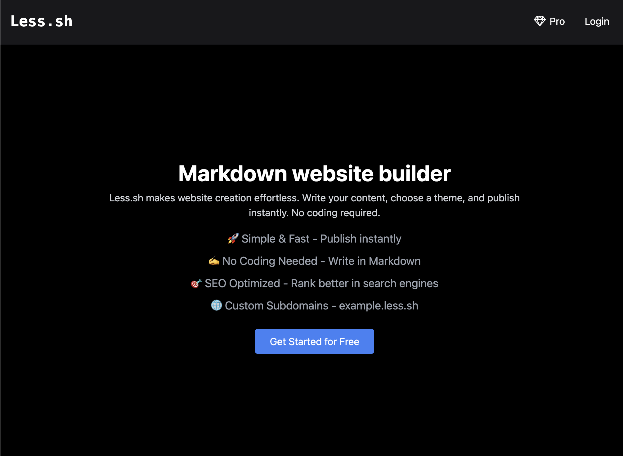 Less.sh - Minimalist Markdown tabanlı bir web sitesi Builder medya 1