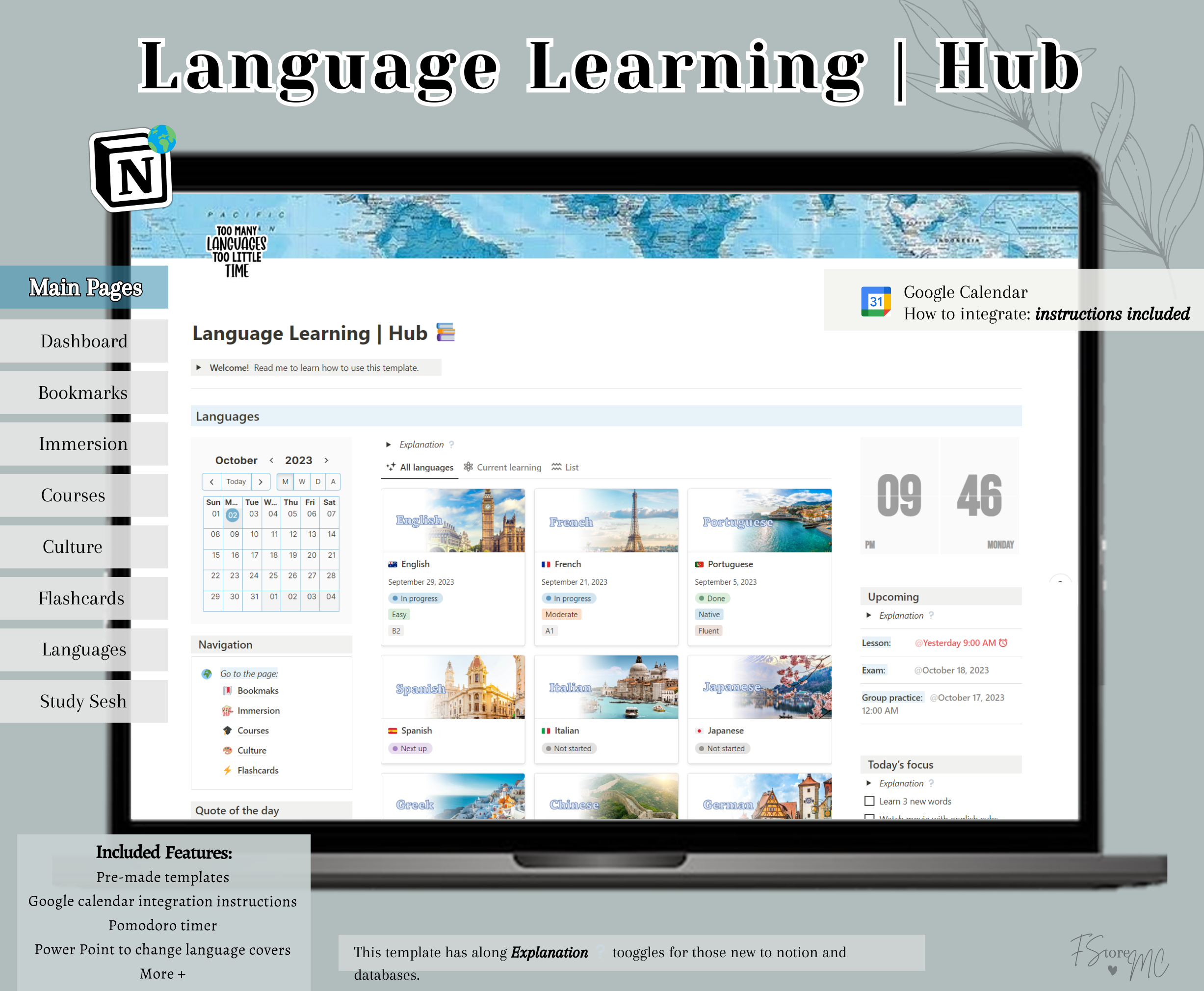 Notion Language learning Hub