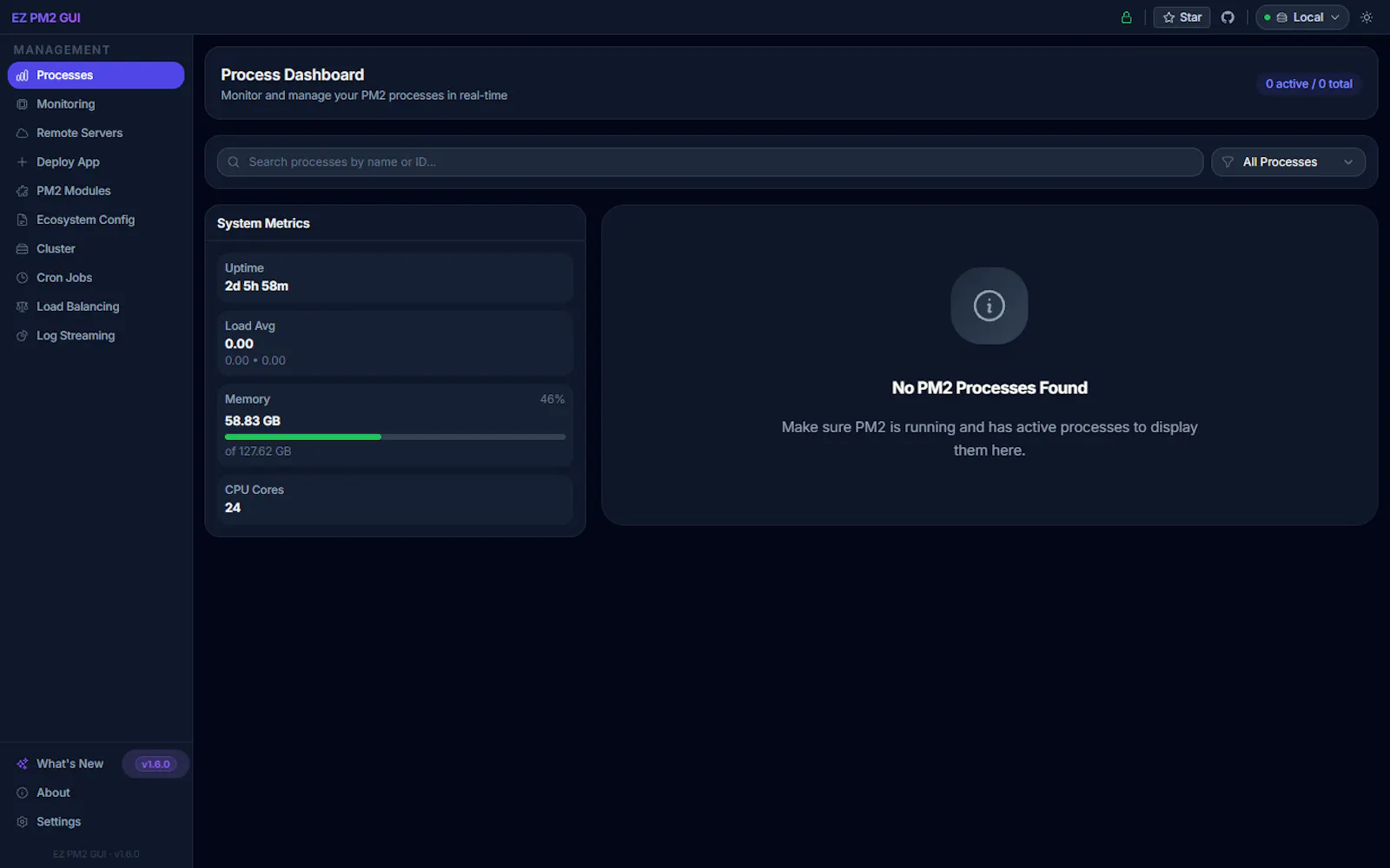 EZ PM2 GUI Modern Process Management screenshot 1