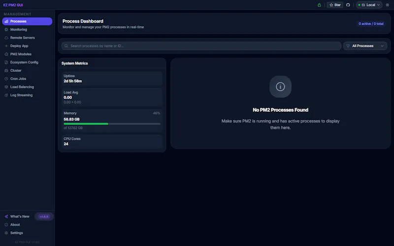 EZ PM2 GUI Modern Process Management screenshot 1