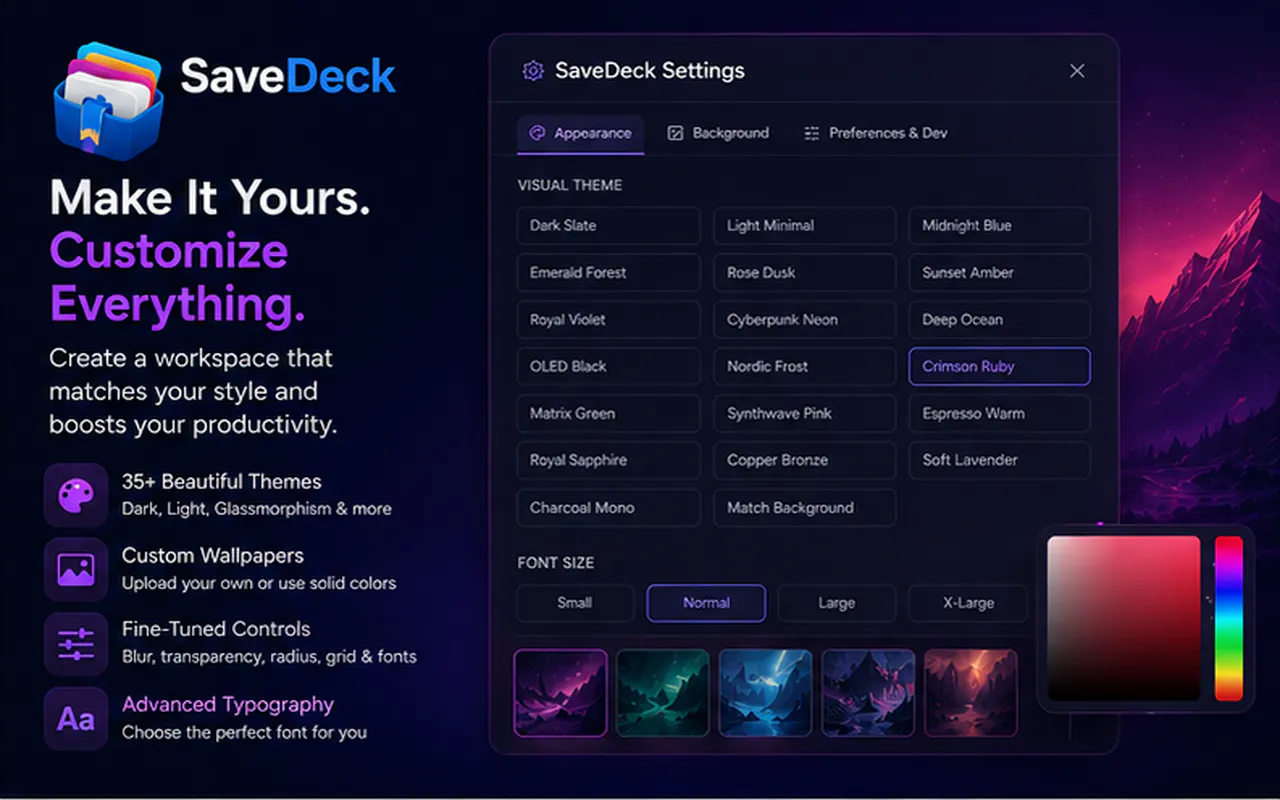 SaveDeck — Visual Bookmark Dashboard screenshot