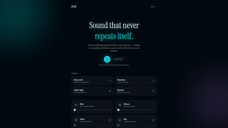 Drift — Ambient soundscapes for focus screenshot 1