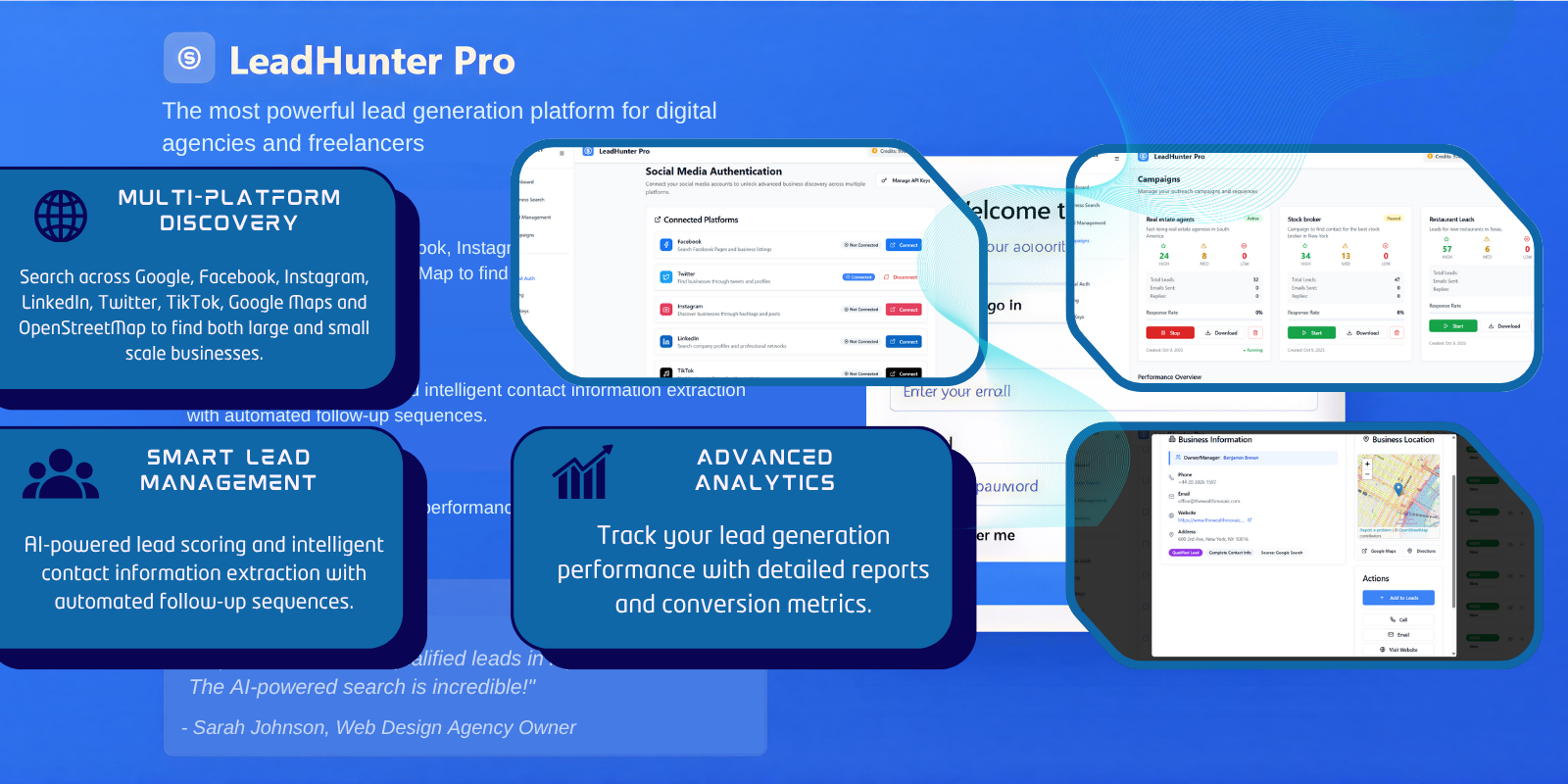 LeadHunter Pro - Main product screenshot demonstrating key features and user interface